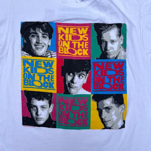 Vintage 1989 New Kids On The Block Faces Tour Band Tee T Shirt L USA Made 80s - Picture 5 of 12